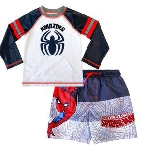 Licensed SPIDERMAN - NWT 2 Piece Swim Set Rash Guard Top w/ Swim Trunks